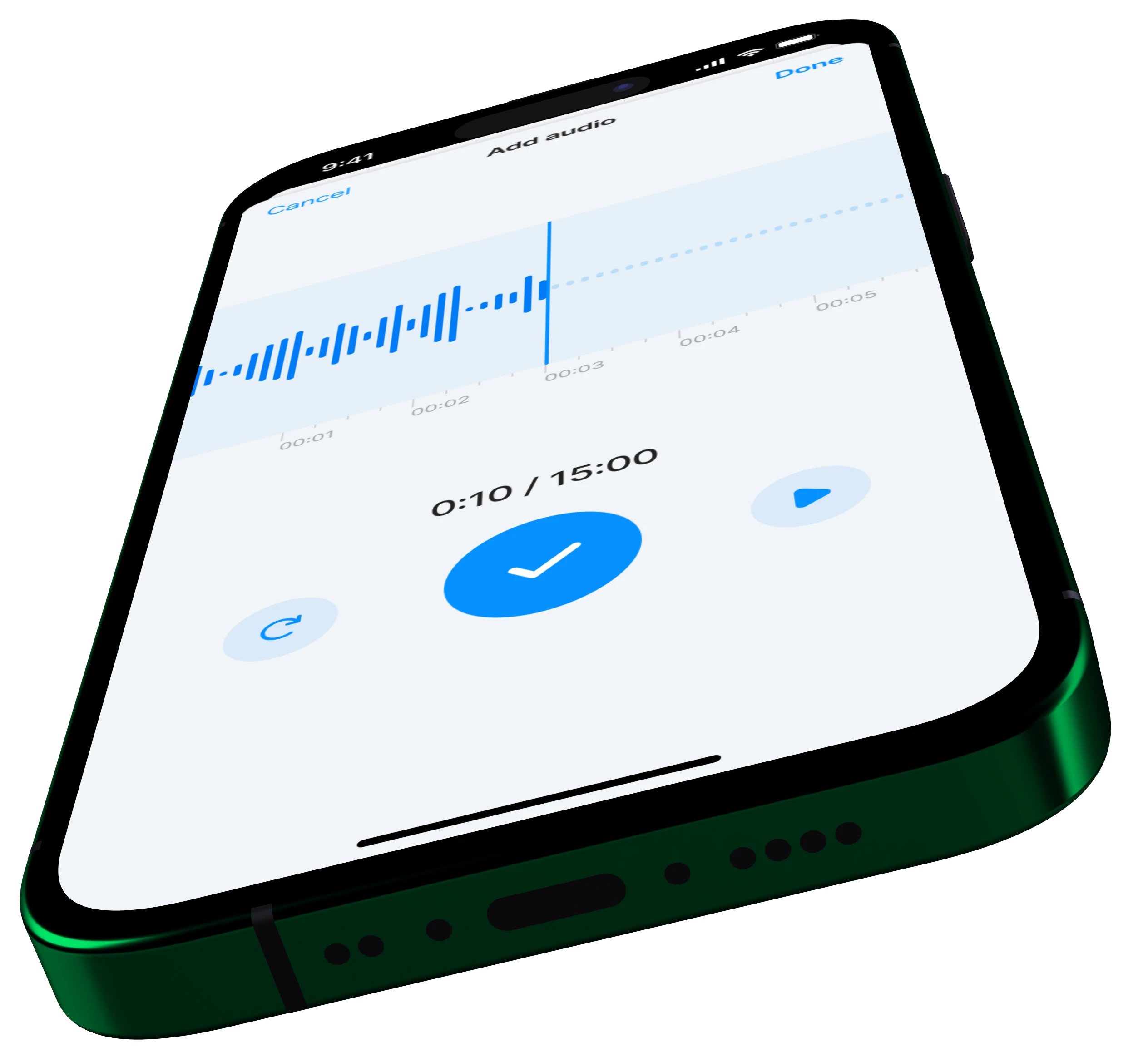 iPhone mockup of the voice recording feature of the app